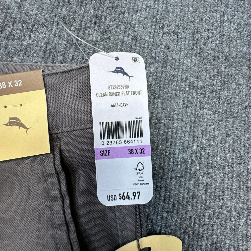 Tommy Bahama Ocean Ranch Flat Front Pants Men 38x32 Cave Gray Cotton Stretch NEW
